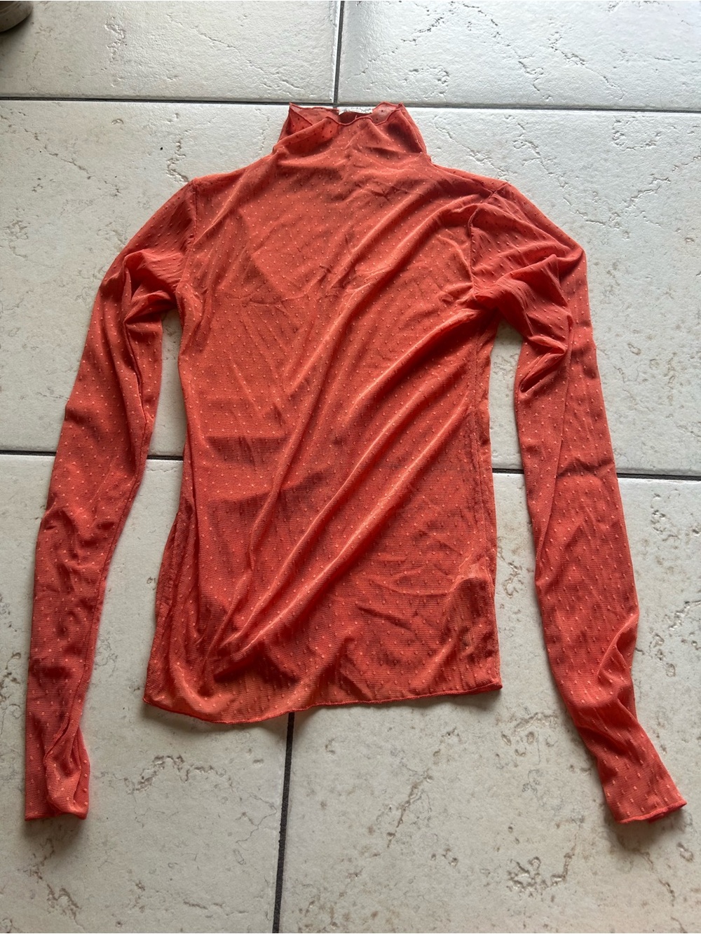 Long Sleeve Mock Neck Top in Coral with Subtle Dot Texture